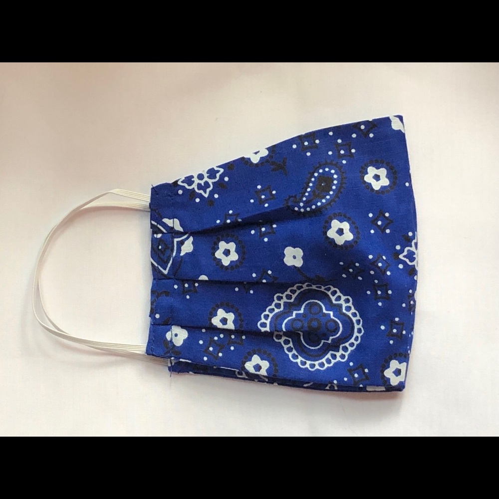 Blue and White Bandana Face Mask Handmade